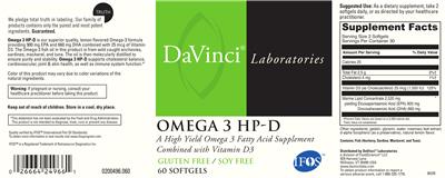 Photo of the DaVinci Laboratories Omega 3 HP-D label