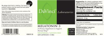 Photo of the DaVinci Laboratories Melatonin-3 3 mg label
