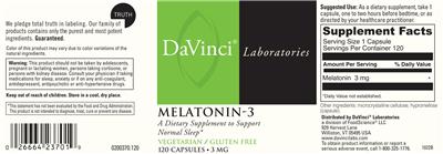 Photo of the DaVinci Laboratories Melatonin-3 3 mg label
