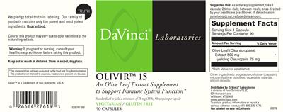 Photo of the DaVinci Laboratories Olivir 15 label