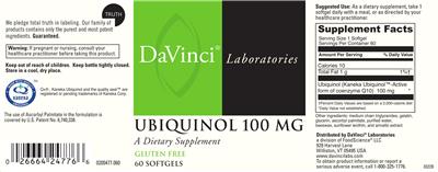 Photo of the DaVinci Laboratories Ubiquinol 100 mg label