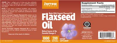 Photo of the Jarrow Formulas Flaxseed Oil 1000 mg label