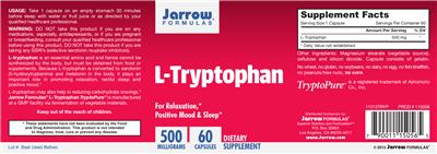 Photo of the Jarrow Formulas L-Tryptophan 500 mg label
