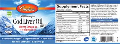 Photo of the Carlson Cod Liver Oil Minis label