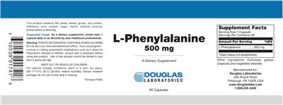 Photo of the Douglas Laboratories L-Phenylalanine 500 mg label