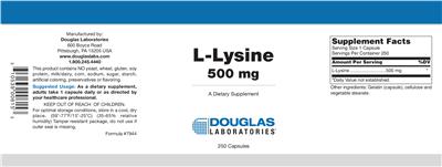 Photo of the Douglas Laboratories L-Lysine 500 mg label