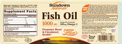 Photo of the Sundown Naturals Fish Oil 1000 mg 300 mg Omega-3 label