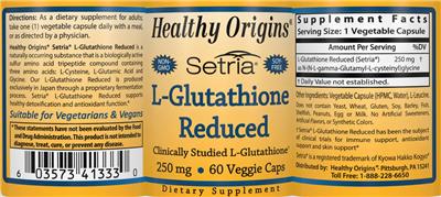 Photo of the Healthy Origins L-Glutathione Reduced 250 mg label