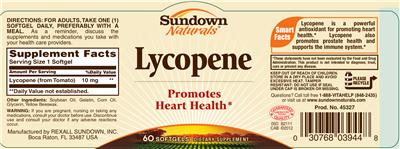 Photo of the Sundown Naturals Lycopene label