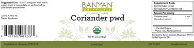 Photo of the Banyan Botanicals Coriander Pwd label