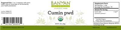 Photo of the Banyan Botanicals Cumin Pwd label