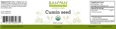 Photo of the Banyan Botanicals Cumin Seed label