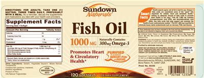 Photo of the Sundown Naturals Fish Oil 1000 mg label