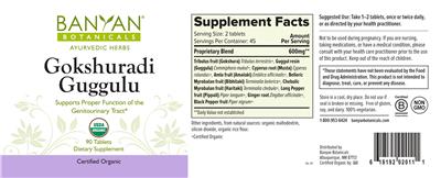 Photo of the Banyan Botanicals Gokshuradi Guggulu label
