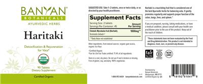 Photo of the Banyan Botanicals Haritaki label