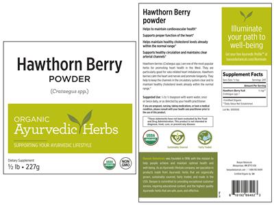 Product label for Hawthorn Berry Powder