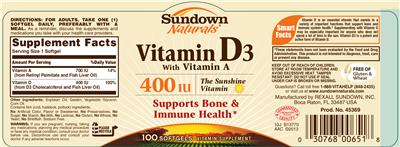 Vitamin D3 With Vitamin A 400 IU
