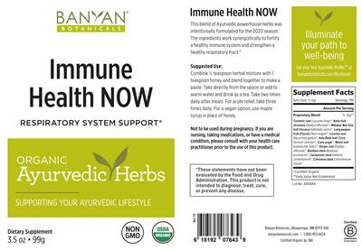 Photo of the Banyan Botanicals Immune Health Now label
