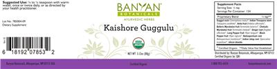 Photo of the Banyan Botanicals Kaishore Guggulu label