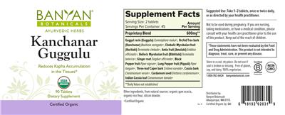 Photo of the Banyan Botanicals Kanchanar Guggulu label