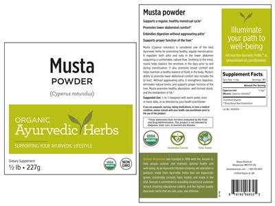 Photo of the Banyan Botanicals Musta Powder label