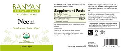 Photo of the Banyan Botanicals Neem label