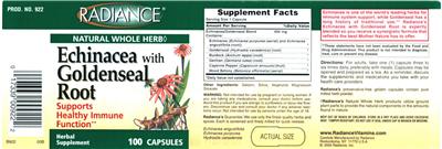 Photo of the Radiance Echinacea With Goldenseal Root label