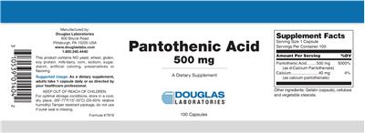 Photo of the Douglas Laboratories Pantothenic Acid 500 mg label