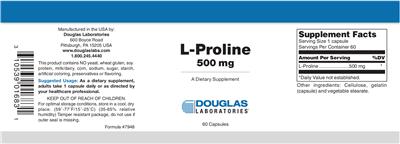 Photo of the Douglas Laboratories L-Proline 500 mg label