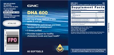 Photo of the GNC DHA 600 label