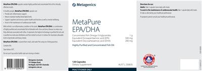 Photo of the Metagenics MetaPure EPA/DHA label
