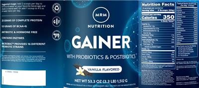 Photo of the MRM Nutrition Gainer Vanilla Flavored label