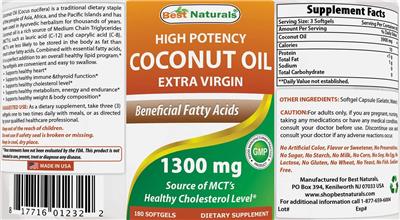 Photo of the Best Naturals High Potency Extra Virgin Coconut Oil label