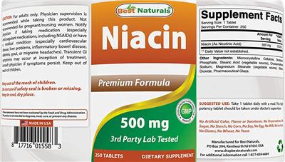 Photo of the Best Naturals Niacin 500 mg label