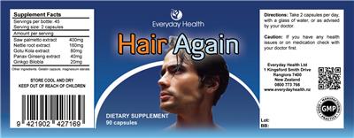 Photo of the Everyday Health Hair Again label