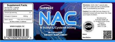 Photo of the SUPPSNZ NAC 600 mg label