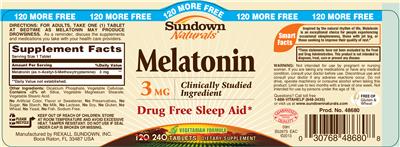 Photo of the Sundown Naturals Melatonin 3 mg label
