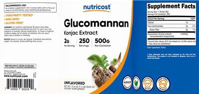 Photo of the Nutricost Glucomannan 2 g Unflavored label