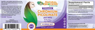 Photo of the Natural Grocers by Vitamin Cottage Chromium Picolinate 200 mcg Cinnamon label