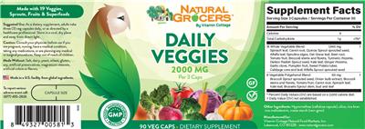 Label of Daily Veggies 2000 mg