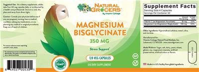 Product label for Magnesium Bisglycinate 350 mg