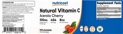Natural Vitamin C 500 mg Unflavored のラベル画像（NIH DSLD）