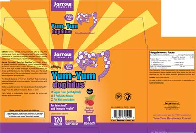 Photo of the Jarrow Formulas Yum-Yum Dophilus Natural Raspberry Flavor! label