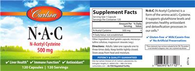 Photo of the Carlson N-A-C 500 mg label