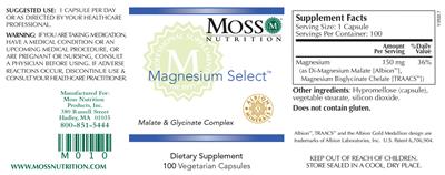 Photo of the Moss Nutrition Magnesium Select label