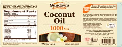 Photo of the Sundown Naturals Coconut Oil 1000 mg label