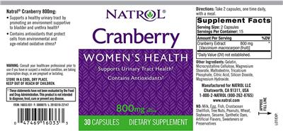 Photo of the Natrol Cranberry 800 mg label