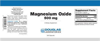 Photo of the Douglas Laboratories Magnesium Oxide 500 mg label