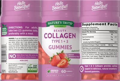 Beauty Collagen Type 1 + 3 Gummies Natural Strawberry Flavor
