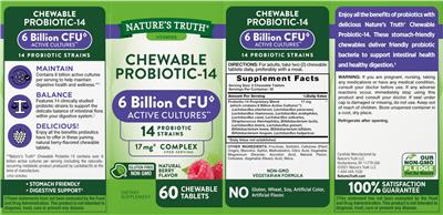 Label of Chewable Probiotic-14 Natural Berry Flavor